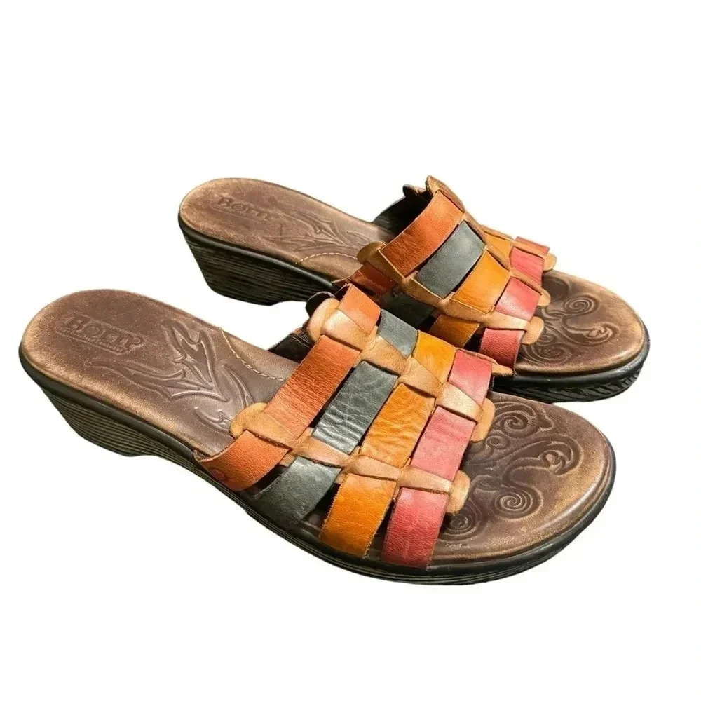 Born Lolo Leather Muliticolor Sandals Size 10